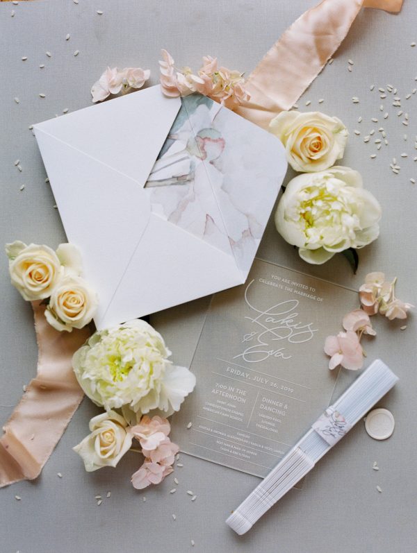 romantic modern fairytale white and blush wedding with acrylic details by soo events