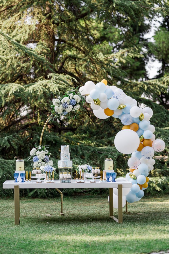 chic light blue and white baptism by soo events