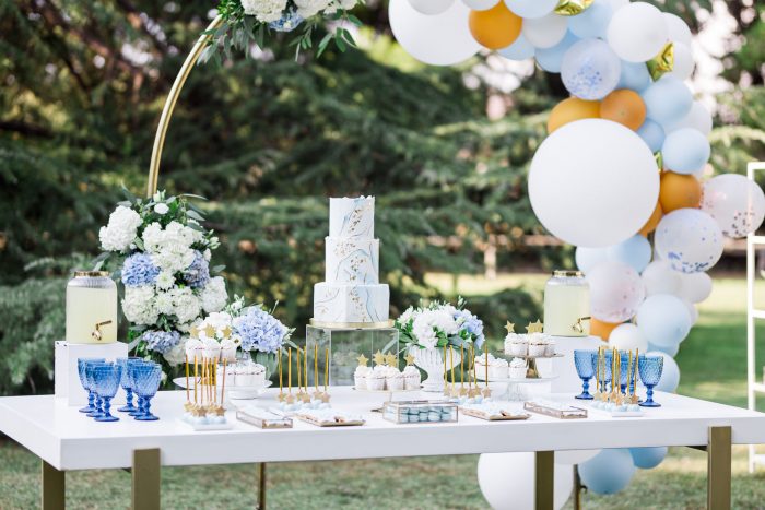chic light blue and white baptism by soo events