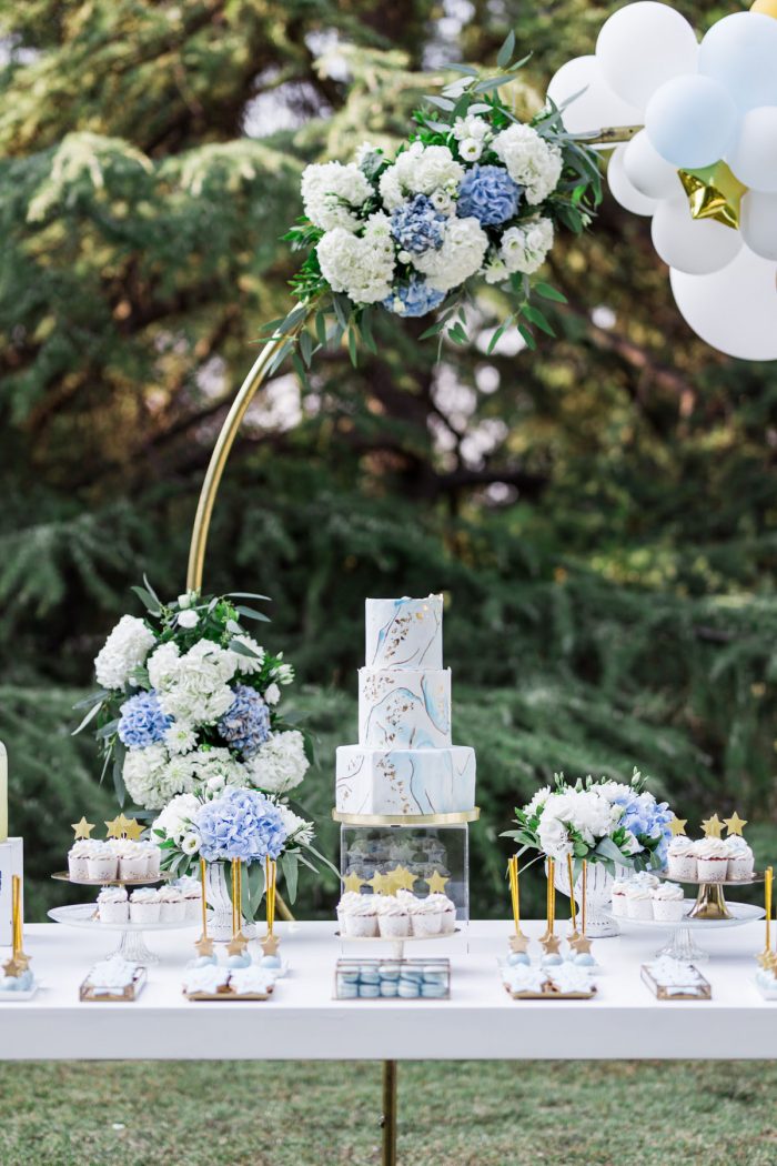 chic light blue and white baptism by soo events